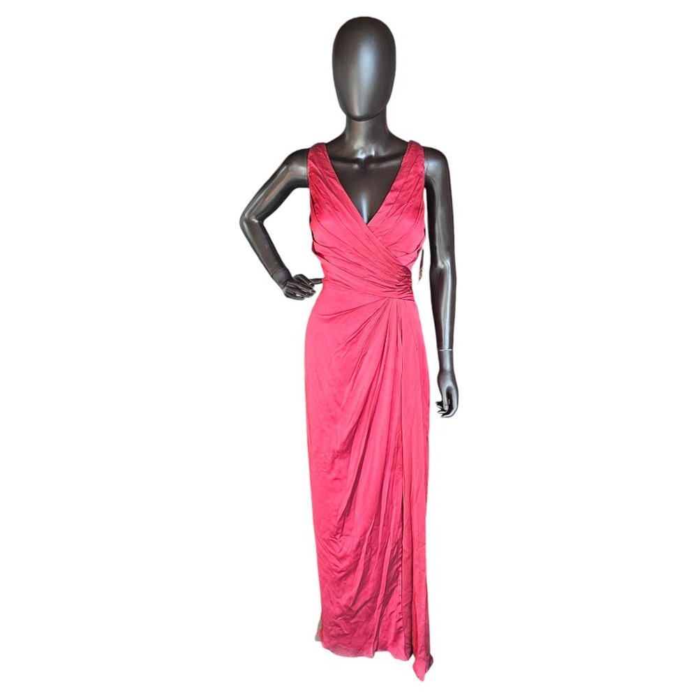NWOT Red Shimmer V-Neck Crossback Formal Gown  - Belsoie